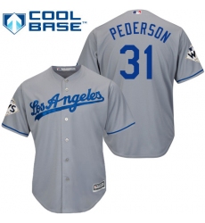 Youth Majestic Los Angeles Dodgers #31 Joc Pederson Authentic Grey Road 2017 World Series Bound Cool Base MLB Jersey