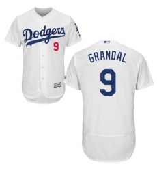 Men's Majestic Los Angeles Dodgers #9 Yasmani Grandal White Home Flex Base Authentic Collection MLB Jersey