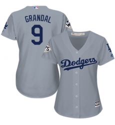Women's Majestic Los Angeles Dodgers #9 Yasmani Grandal Replica Grey Road 2017 World Series Bound Cool Base MLB Jersey
