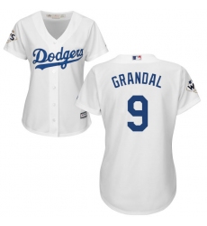 Women's Majestic Los Angeles Dodgers #9 Yasmani Grandal Replica White Home 2017 World Series Bound Cool Base MLB Jersey