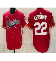 Men's Los Angeles Dodgers x One Piece #22 Clayton Kershaw Red Vapor Premier Limited Stitched Baseball Jersey