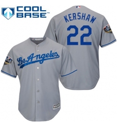 Youth Majestic Los Angeles Dodgers #22 Clayton Kershaw Authentic Grey Road Cool Base 2018 World Series MLB Jersey