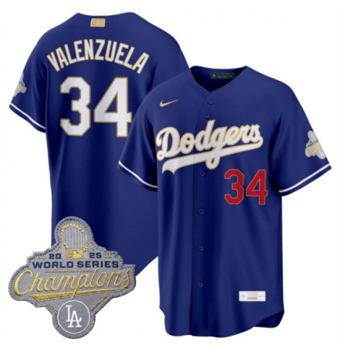 Men's Los Angeles Dodgers #34 Fernando Valenzuela Royal 2026 Alternate Gold Collection Stadium Stitched Baseball Jersey