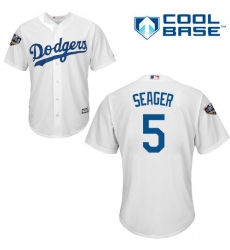 Youth Majestic Los Angeles Dodgers #5 Corey Seager Authentic White Home Cool Base 2018 World Series MLB Jersey