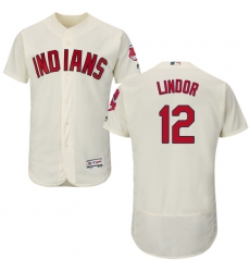 Men's Majestic Cleveland Indians #12 Francisco Lindor Cream Alternate Flex Base Authentic Collection MLB Jersey