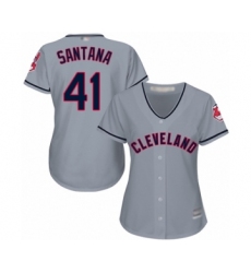 Women's Cleveland Indians #41 Carlos Santana Authentic Grey Road Cool Base Baseball Jersey