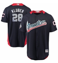 Men's Majestic Cleveland Indians #28 Corey Kluber Game Navy Blue American League 2018 MLB All-Star MLB Jersey