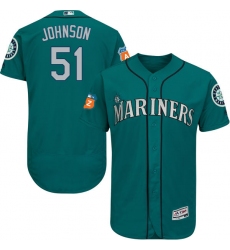Men's Majestic Seattle Mariners #51 Randy Johnson Teal Green Alternate Flex Base Authentic Collection MLB Jersey
