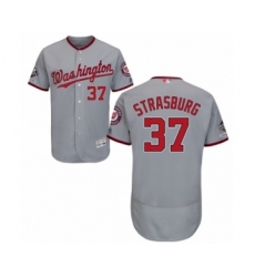 Men's Washington Nationals #37 Stephen Strasburg Grey Road Flex Base Authentic Collection 2019 World Series Champions Baseball Jersey