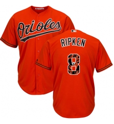 Men's Majestic Baltimore Orioles #8 Cal Ripken Authentic Orange Team Logo Fashion Cool Base MLB Jersey