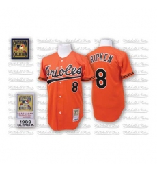 Men's Mitchell and Ness 1989 Baltimore Orioles #8 Cal Ripken Replica Orange Throwback MLB Jersey