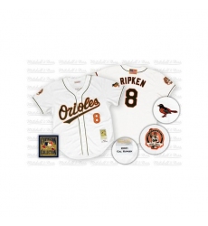 Men's Mitchell and Ness Baltimore Orioles #8 Cal Ripken Authentic White Throwback MLB Jersey