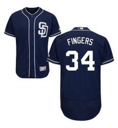 Men's Majestic San Diego Padres #34 Rollie Fingers Navy Blue Alternate Flex Base Authentic Collection MLB Jersey