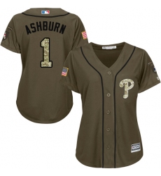 Women's Majestic Philadelphia Phillies #1 Richie Ashburn Authentic Green Salute to Service MLB Jersey