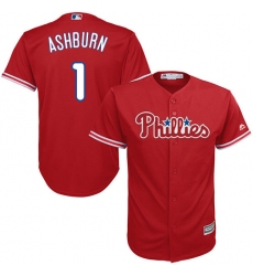 Youth Majestic Philadelphia Phillies #1 Richie Ashburn Authentic Red Alternate Cool Base MLB Jersey