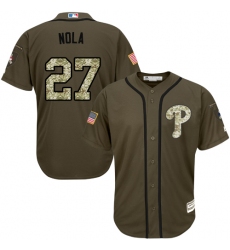 Youth Majestic Philadelphia Phillies #27 Aaron Nola Replica Green Salute to Service MLB Jersey