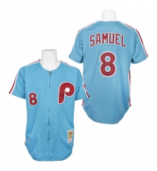 Men's Mitchell and Ness Philadelphia Phillies #8 Juan Samuel Authentic Blue 1984 Throwback MLB Jersey