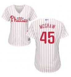 Women's Majestic Philadelphia Phillies #45 Tug McGraw Authentic White/Red Strip Home Cool Base MLB Jersey