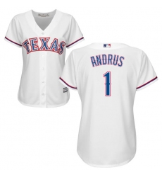 Women's Majestic Texas Rangers #1 Elvis Andrus Replica White Home Cool Base MLB Jersey