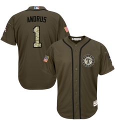 Youth Majestic Texas Rangers #1 Elvis Andrus Authentic Green Salute to Service MLB Jersey