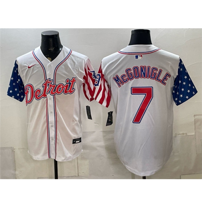 Men's Detroit Tigers #7 Kevin McGonigle 2026 White USA Flag Vapor Premier Limited Stitched Baseball Jersey