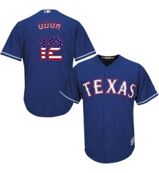 Men's Majestic Texas Rangers #12 Rougned Odor Replica Royal Blue USA Flag Fashion MLB Jersey
