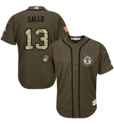 Men's Majestic Texas Rangers #13 Joey Gallo Replica Green Salute to Service MLB Jersey