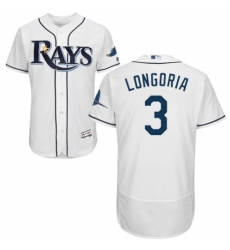 Men's Majestic Tampa Bay Rays #3 Evan Longoria White Home Flex Base Authentic Collection MLB Jersey