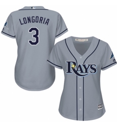 Women's Majestic Tampa Bay Rays #3 Evan Longoria Authentic Grey Road Cool Base MLB Jersey