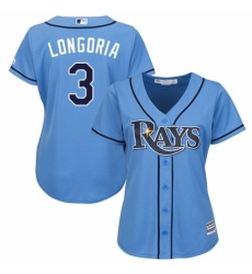 Women's Majestic Tampa Bay Rays #3 Evan Longoria Authentic Light Blue Alternate 2 Cool Base MLB Jersey