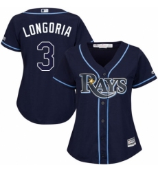 Women's Majestic Tampa Bay Rays #3 Evan Longoria Authentic Navy Blue Alternate Cool Base MLB Jersey