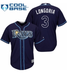 Youth Majestic Tampa Bay Rays #3 Evan Longoria Replica Navy Blue Alternate Cool Base MLB Jersey