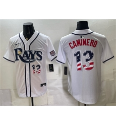 Men's Tampa Bay Rays #13 Junior Caminero White 2026 USA 250 Fourth of July Home Stitched Baseball Jersey