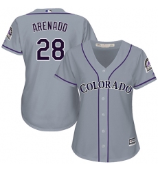 Women's Majestic Colorado Rockies #28 Nolan Arenado Authentic Grey Road Cool Base MLB Jersey