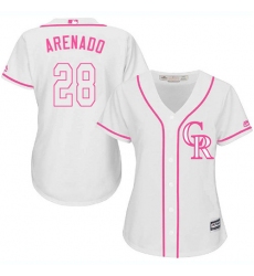 Women's Majestic Colorado Rockies #28 Nolan Arenado Replica White Fashion Cool Base MLB Jersey
