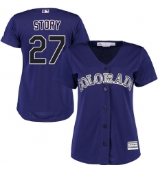 Women's Majestic Colorado Rockies #27 Trevor Story Authentic Purple Alternate 1 Cool Base MLB Jersey