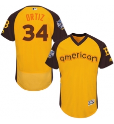 Men's Majestic Boston Red Sox #34 David Ortiz Yellow 2016 All-Star American League BP Authentic Collection Flex Base MLB Jersey