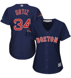Women's Majestic Boston Red Sox #34 David Ortiz Authentic Navy Blue Alternate Road 2018 World Series Champions MLB Jersey