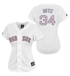 Women's Majestic Boston Red Sox #34 David Ortiz Replica White/Pink No. MLB Jersey