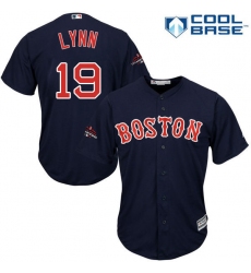 Youth Majestic Boston Red Sox #19 Fred Lynn Authentic Navy Blue Alternate Road Cool Base 2018 World Series Champions MLB Jersey