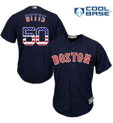 Men's Majestic Boston Red Sox #50 Mookie Betts Authentic Navy Blue USA Flag Fashion Road Cool Base MLB Jersey