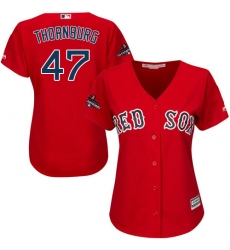 Women's Majestic Boston Red Sox #47 Tyler Thornburg Authentic Red Alternate Home 2018 World Series Champions MLB Jersey