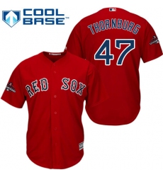 Youth Majestic Boston Red Sox #47 Tyler Thornburg Authentic Red Alternate Home Cool Base 2018 World Series Champions MLB Jersey