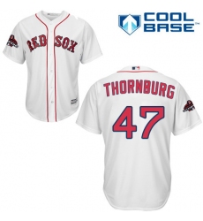 Youth Majestic Boston Red Sox #47 Tyler Thornburg Authentic White Home Cool Base 2018 World Series Champions MLB Jersey
