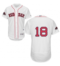 Men's Majestic Boston Red Sox #18 Mitch Moreland White Home Flex Base Authentic Collection 2018 World Series Champions MLB Jersey