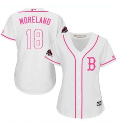 Women's Majestic Boston Red Sox #18 Mitch Moreland Authentic White Fashion 2018 World Series Champions MLB Jersey