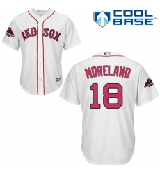 Youth Majestic Boston Red Sox #18 Mitch Moreland Authentic White Home Cool Base 2018 World Series Champions MLB Jersey