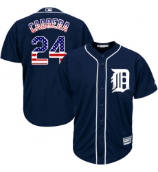Men's Majestic Detroit Tigers #24 Miguel Cabrera Replica Navy Blue USA Flag Fashion MLB Jersey