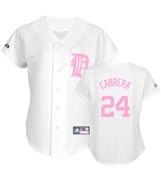 Women's Majestic Detroit Tigers #24 Miguel Cabrera Authentic White(Pink No.) Fashion MLB Jersey