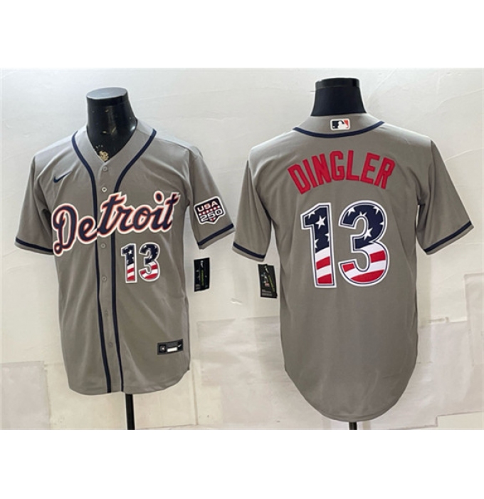 Men's Detroit Tigers #13 Dillon Dingler Gray 2026 USA 250 Fourth of July Stitched Baseball Jersey
